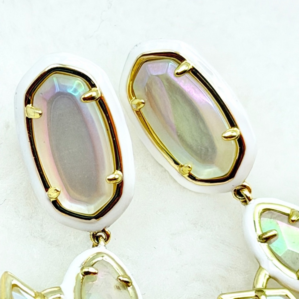 Kendra Scott Luxury Greta Gold Tone Ivory Iridescent Chandelier Earrings $198 - Picture 7 of 16